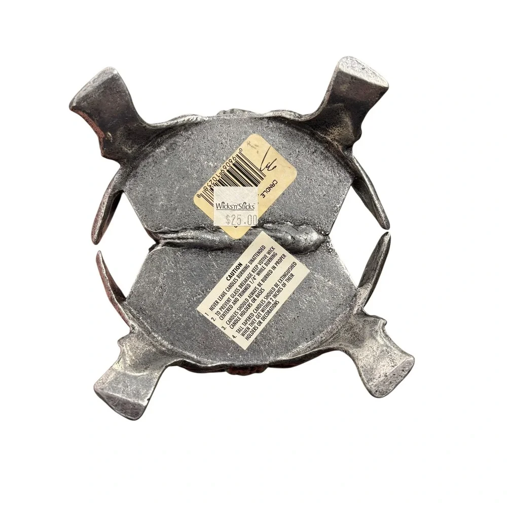 Wickens & Sticks Pewter Heart‎ Candle Holder Bow Ribbon Floral Accent Decor VTG